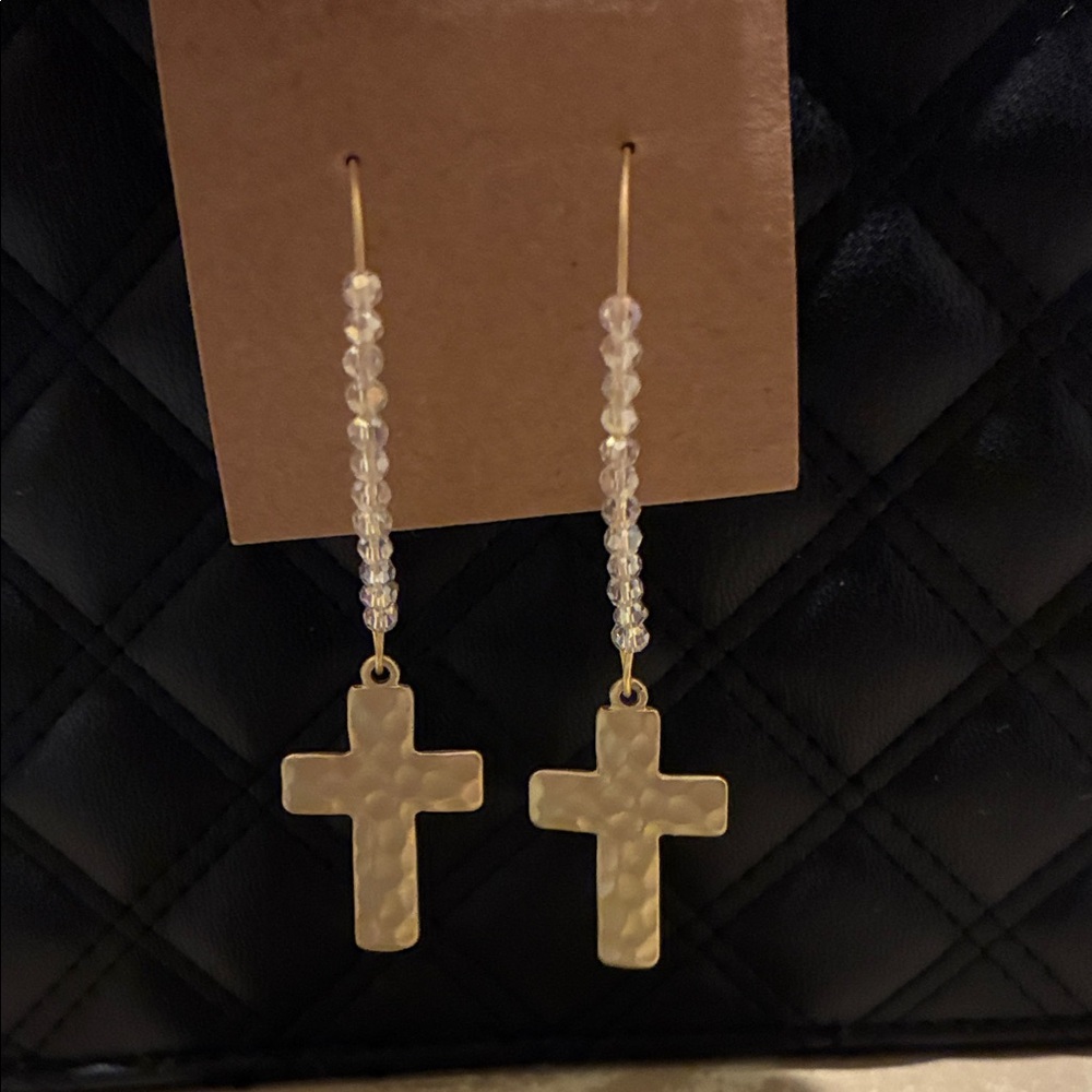 Gold Cross Dangle Earrings